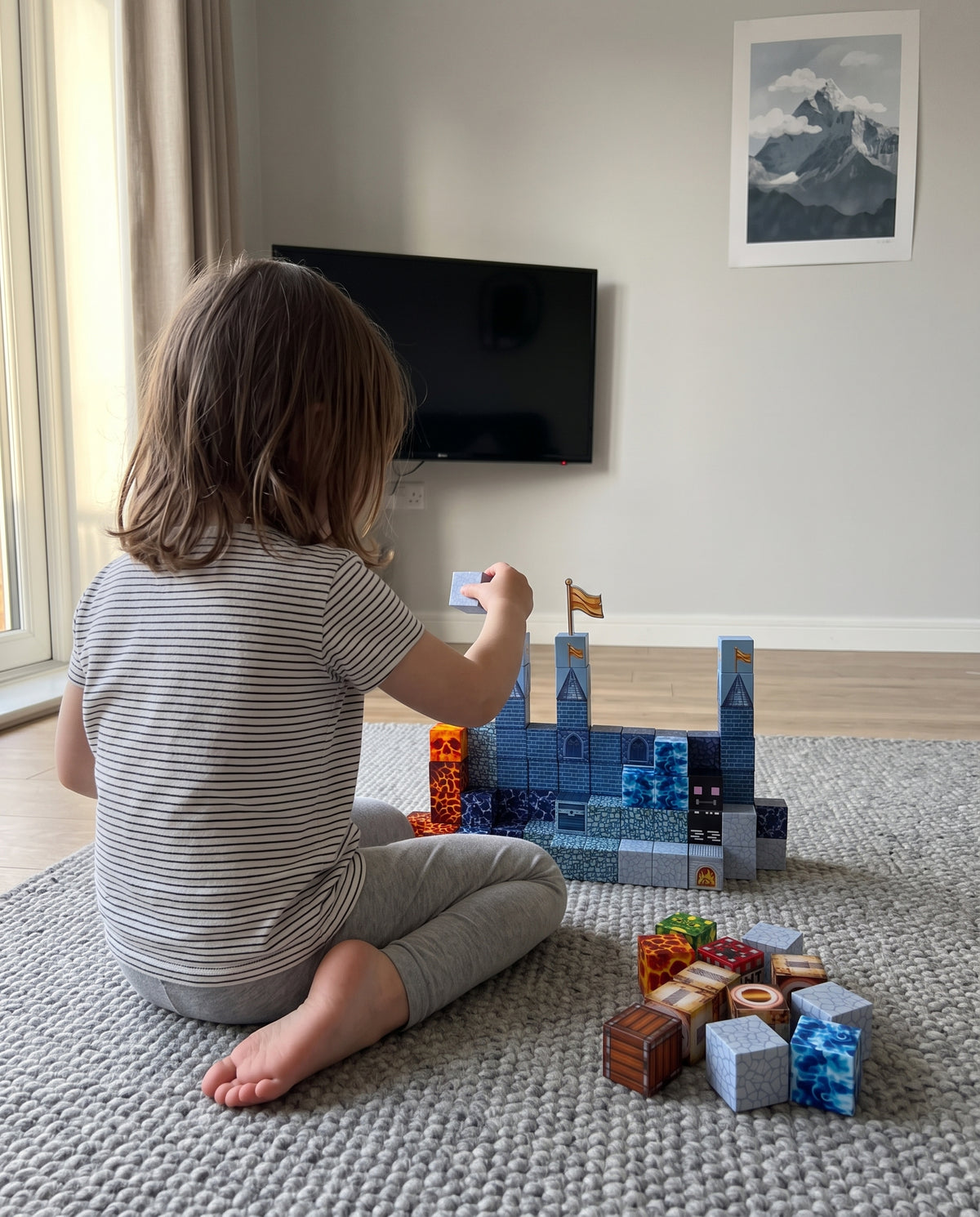 Moonlit Castle built on a table in a quiet room